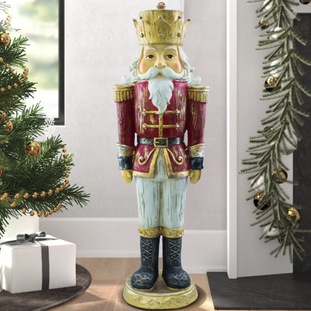 Casse-noisette de Noël soldat rouge H92cm 436017 Polyrésine avec mini lumières