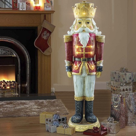 Casse-noisette de Noël soldat rouge H92cm 436017 Polyrésine avec mini lumières