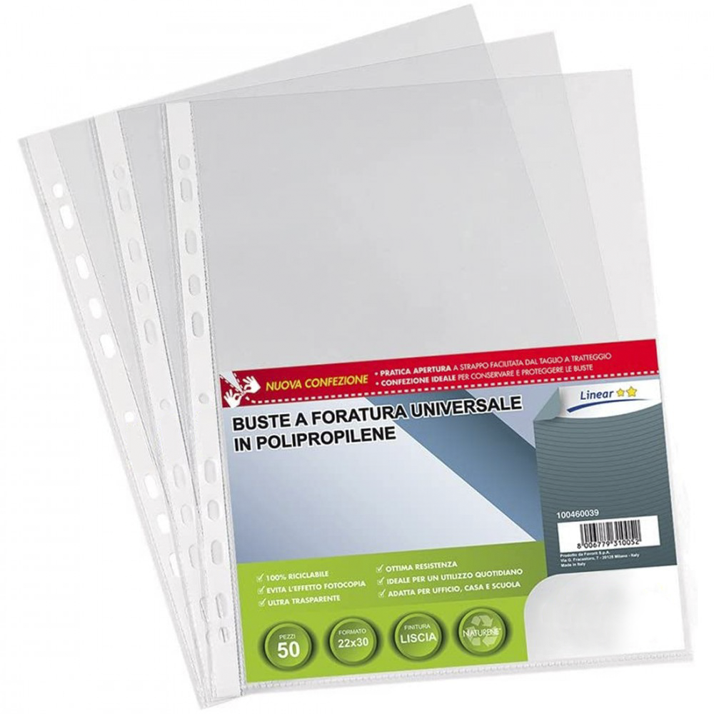 Paquet de 300 enveloppes transparentes perforées brillantes universelles 22x30cm