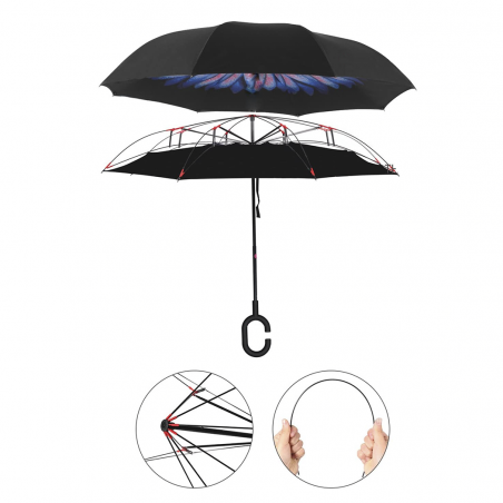 Parapluie inversé coupe-vent pluie ouverture opposée pour le voyage