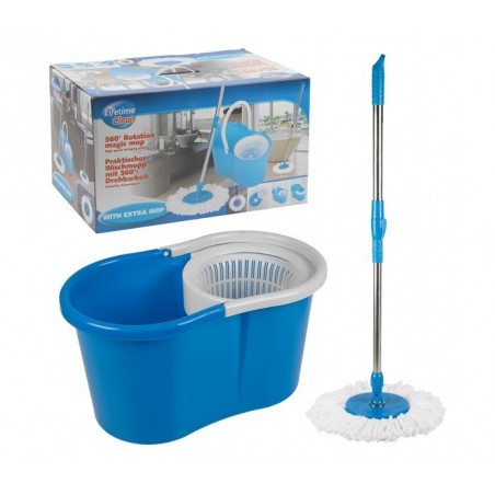Balais + Seau (360 pivotant) avec poignée extensible Magic Mop LIFETIME CLEAN 53922- Balais + Seau (360 pivotant) avec poignée extensible Magic Mop LIFETIME CLEAN 53922-