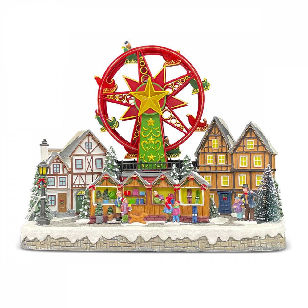 Ville avec grande roue 40x21x31cm 367008 Décoration avec Lumières Sons Mouvement