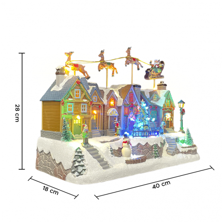Village de Noël et traîneau 367011 avec Lumières, Sons et Mouvement 40x18x28cm
