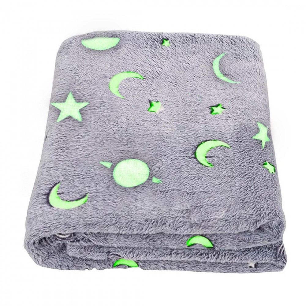 Couverture pour enfant à carreaux magiques et étoiles de lune fluorescentes Gris