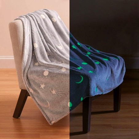 Couverture pour enfant à carreaux magiques et étoiles de lune fluorescentes Gris