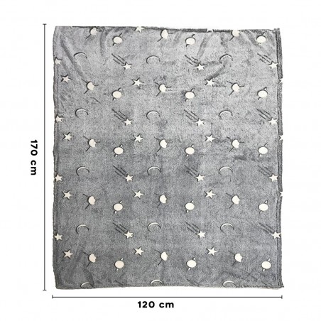 Couverture pour enfant à carreaux magiques et étoiles de lune fluorescentes Gris