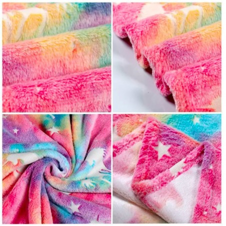 Couverture douce magique enfants étoiles fluorescentes multicolores et licorne