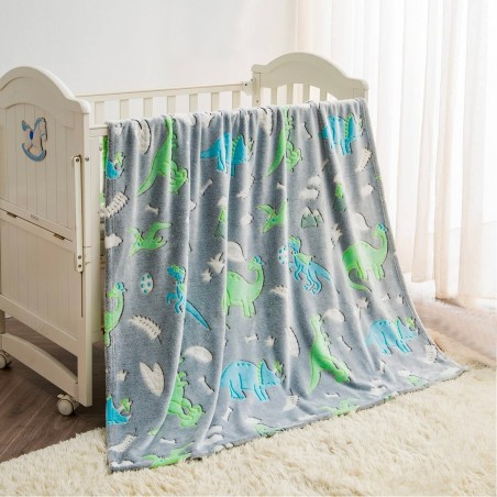 Couverture magique de couleur gris doux pour enfants dinosaure fluorescent
