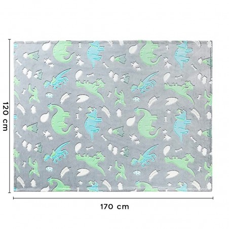 Couverture magique de couleur gris doux pour enfants dinosaure fluorescent