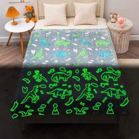 Couverture magique de couleur gris doux pour enfants dinosaure fluorescent