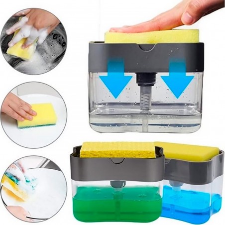 Distributeur de détergent à vaisselle 2 en 1 pour éponge de cuisine
