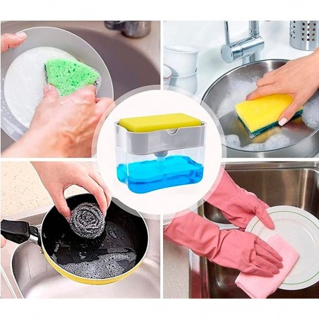 Distributeur de détergent à vaisselle 2 en 1 pour éponge de cuisine