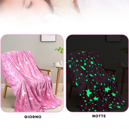 Couverture magique en flanelle douce pour enfants étoiles roses fluorescentes