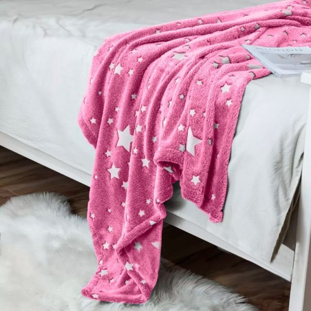 Couverture magique en flanelle douce pour enfants étoiles roses fluorescentes