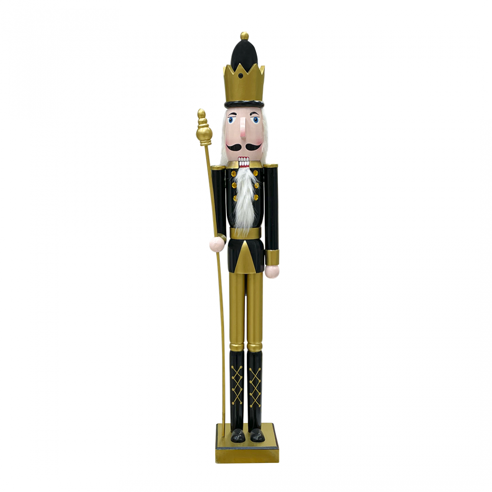 Soldat Casse-Noisette 90H cm 433013 Décoration de Noël Or Noir avec sceptre