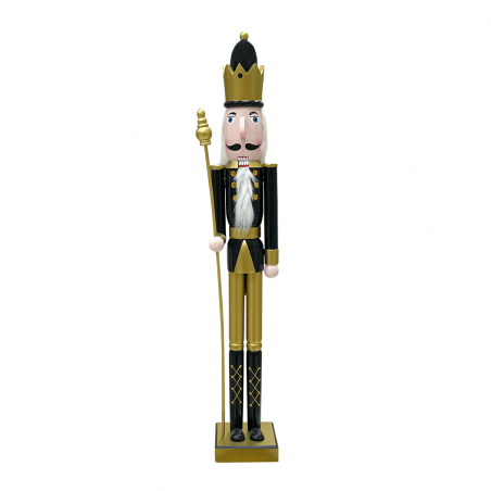 Soldat Casse-Noisette 90H cm 433013 Décoration de Noël Or Noir avec sceptre