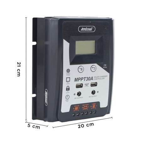 Contrôleur de charge solaire MPPT30A Affichage de la batterie 12-24V Double USB