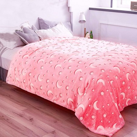 Plaid doux lunes et soleils fluorescents rose magique pour enfants