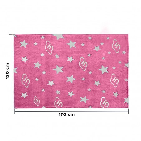 Couverture en flanelle douce magique pour enfants étoiles fluorescentes roses