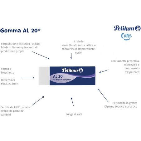 Lot de 20 gommes PELIKAN AL 20 blanches pour crayons