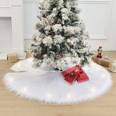 Base Cover Sapin de Noël en peluche tapis blanc 85cm avec mini lumières LED