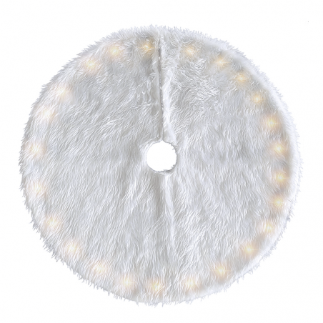 Base Cover Sapin de Noël tapis en peluche blanc 110cm avec mini lumières LED