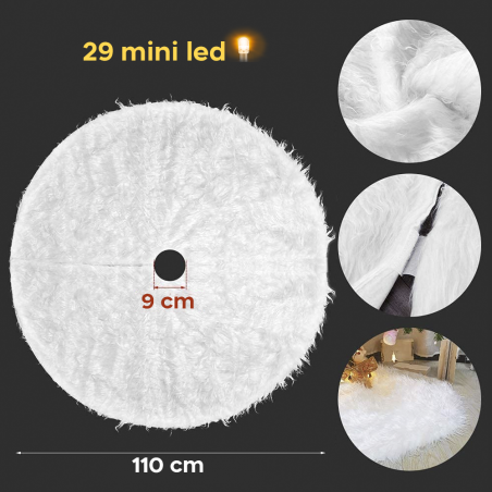 Base Cover Sapin de Noël tapis en peluche blanc 110cm avec mini lumières LED