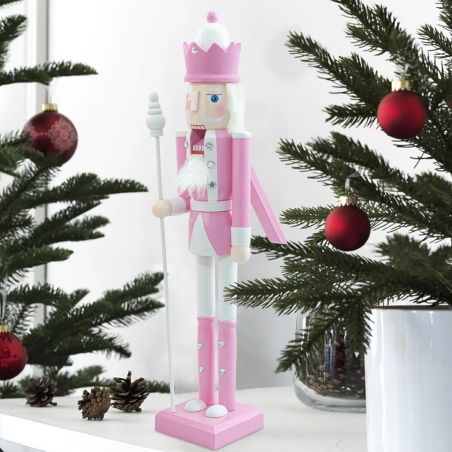 Casse-Noisette en Bois Soldat 50H 433017 Décorations de Noël Rose avec Sceptre