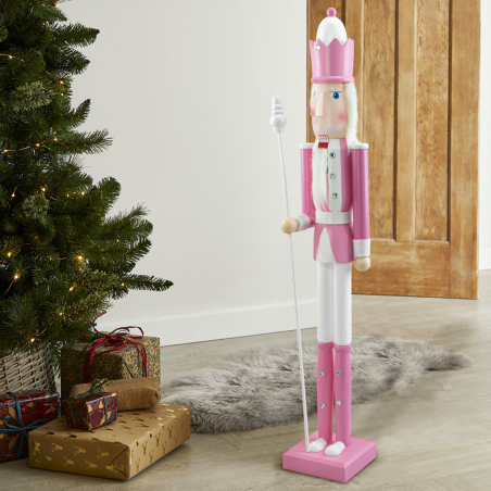 Casse-Noisette en Bois Soldat 90H 433018 Décorations de Noël Rose avec Sceptre
