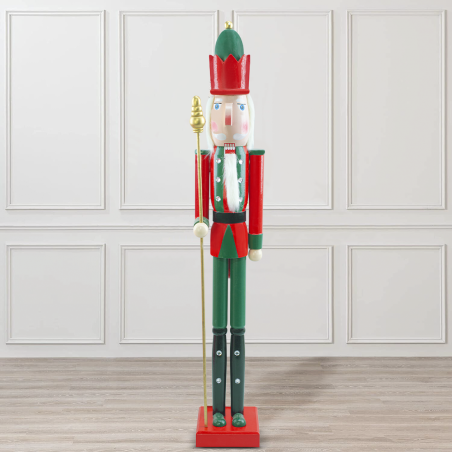 Casse-Noisette en bois Soldat 90H 433033 Décorations de Noël rouge avec sceptre