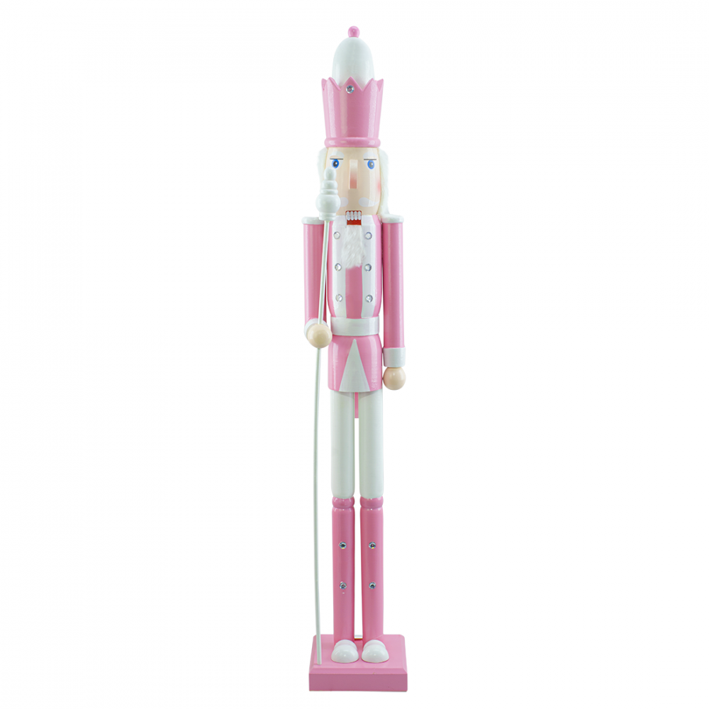 Soldat Casse-Noisette en bois 120H 433053 Décorations de Noël rose avec sceptre