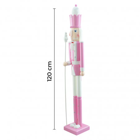 Soldat Casse-Noisette en bois 120H 433053 Décorations de Noël rose avec sceptre