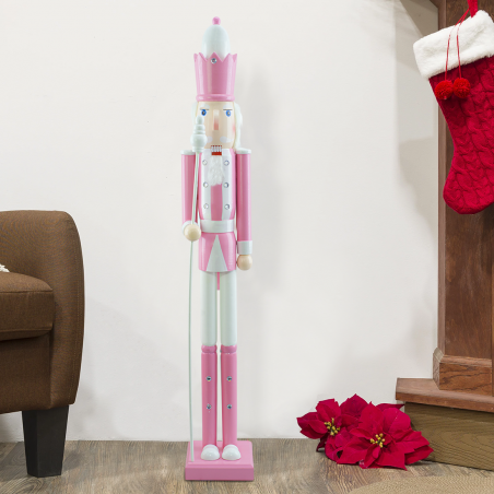 Soldat Casse-Noisette en bois 120H 433053 Décorations de Noël rose avec sceptre