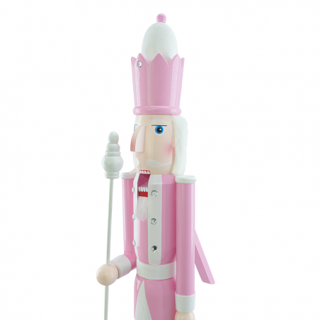 Soldat Casse-Noisette en bois 120H 433053 Décorations de Noël rose avec sceptre