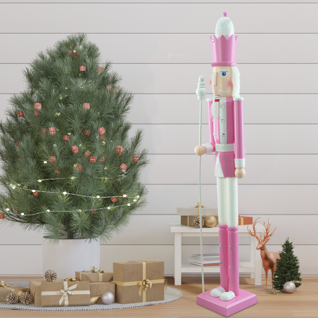 Soldat Casse-Noisette en bois 120H 433053 Décorations de Noël rose avec sceptre