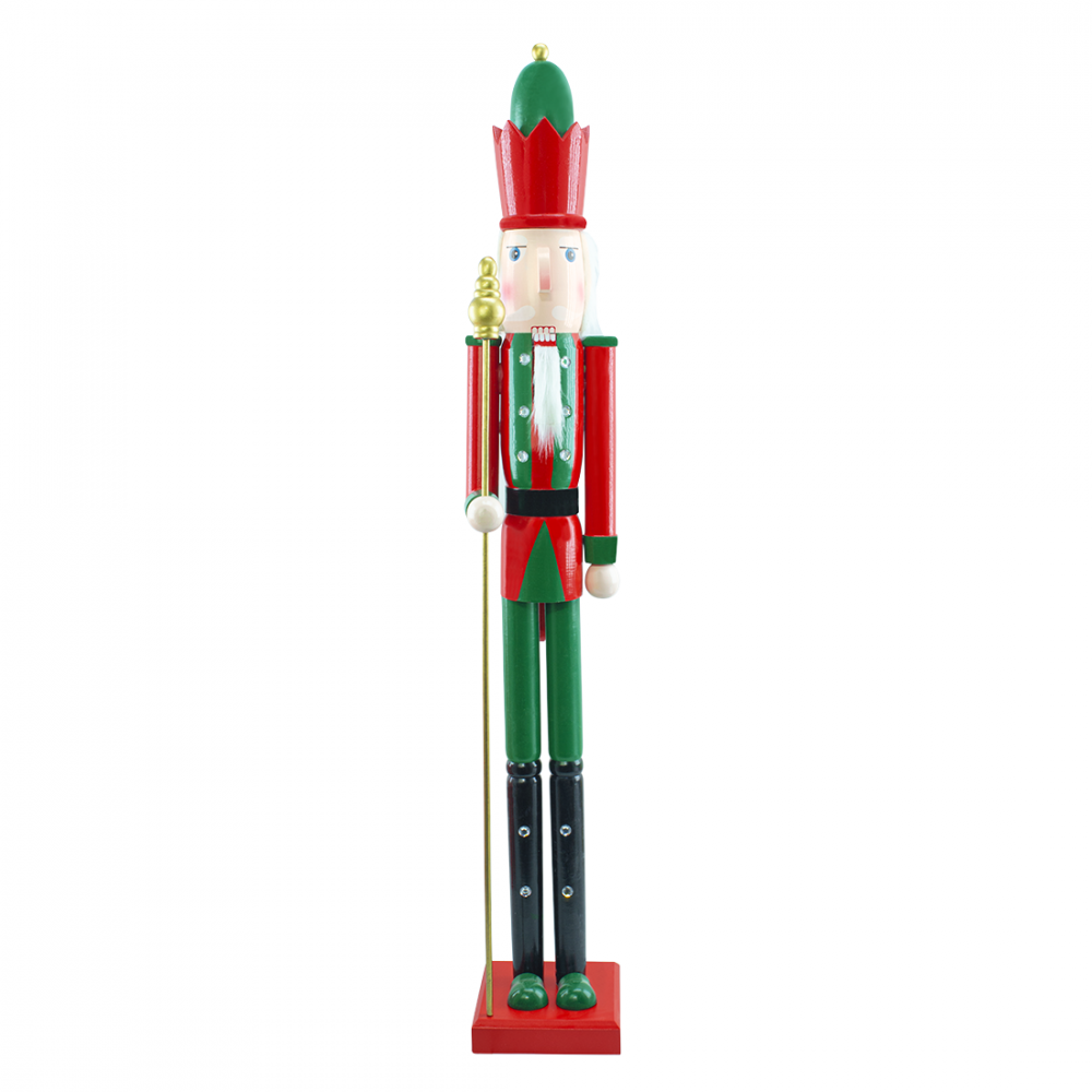 Casse-Noisette en Bois Soldat 120H 433056 Décoration de Noël Rouge avec Sceptre