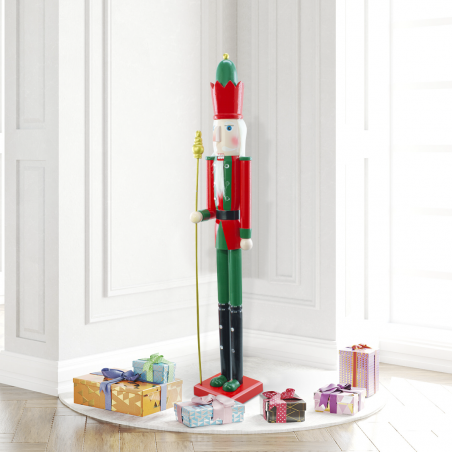 Casse-Noisette en Bois Soldat 120H 433056 Décoration de Noël Rouge avec Sceptre