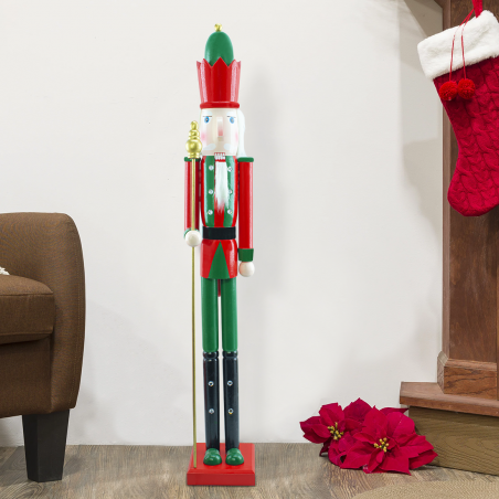 Casse-Noisette en Bois Soldat 120H 433056 Décoration de Noël Rouge avec Sceptre