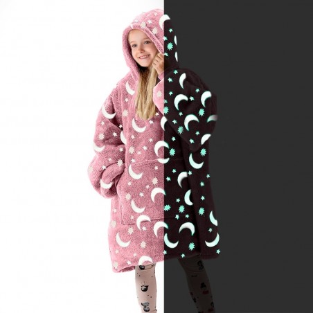 Polaire à capuche lune et étoiles fluorescentes pour enfants