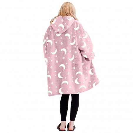 Manteau polaire oversize ROSE fluo avec capuche et poche
