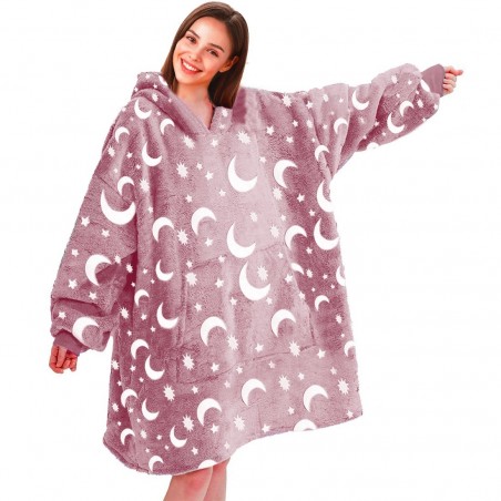 Manteau polaire oversize ROSE fluo avec capuche et poche