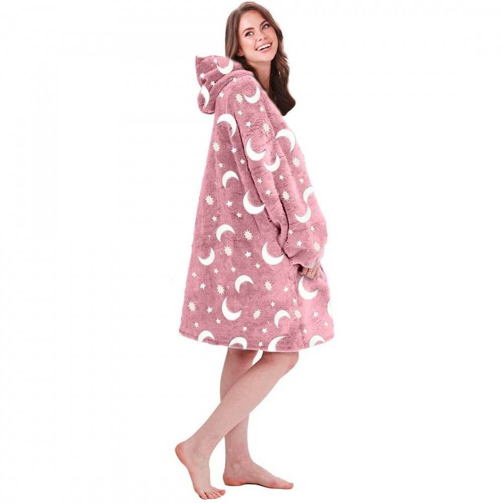 Manteau polaire oversize ROSE fluo avec capuche...