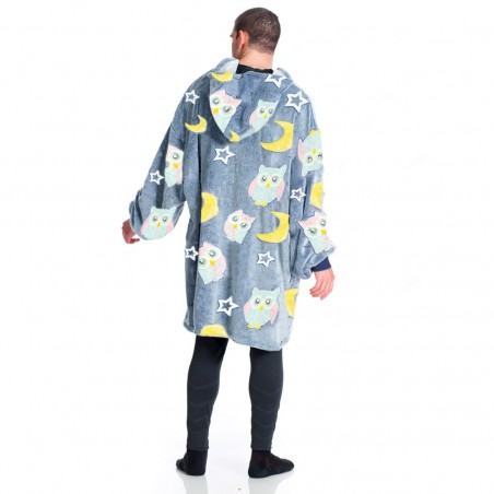 Cape polaire à manches oversize avec capuche et poche chouette fluo