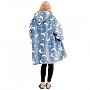 Manteau polaire oversize BLEU fluo avec capuche et poche 2