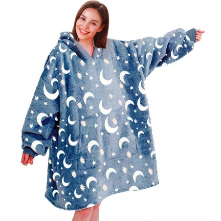 Manteau polaire oversize BLEU fluo avec capuche et poche