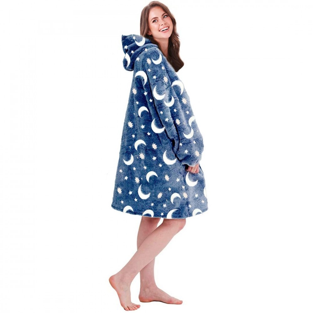 Manteau polaire oversize BLEU fluo avec capuche...