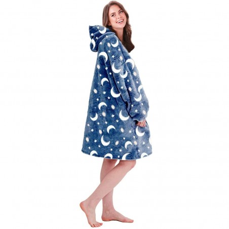 Manteau polaire oversize BLEU fluo avec capuche et poche