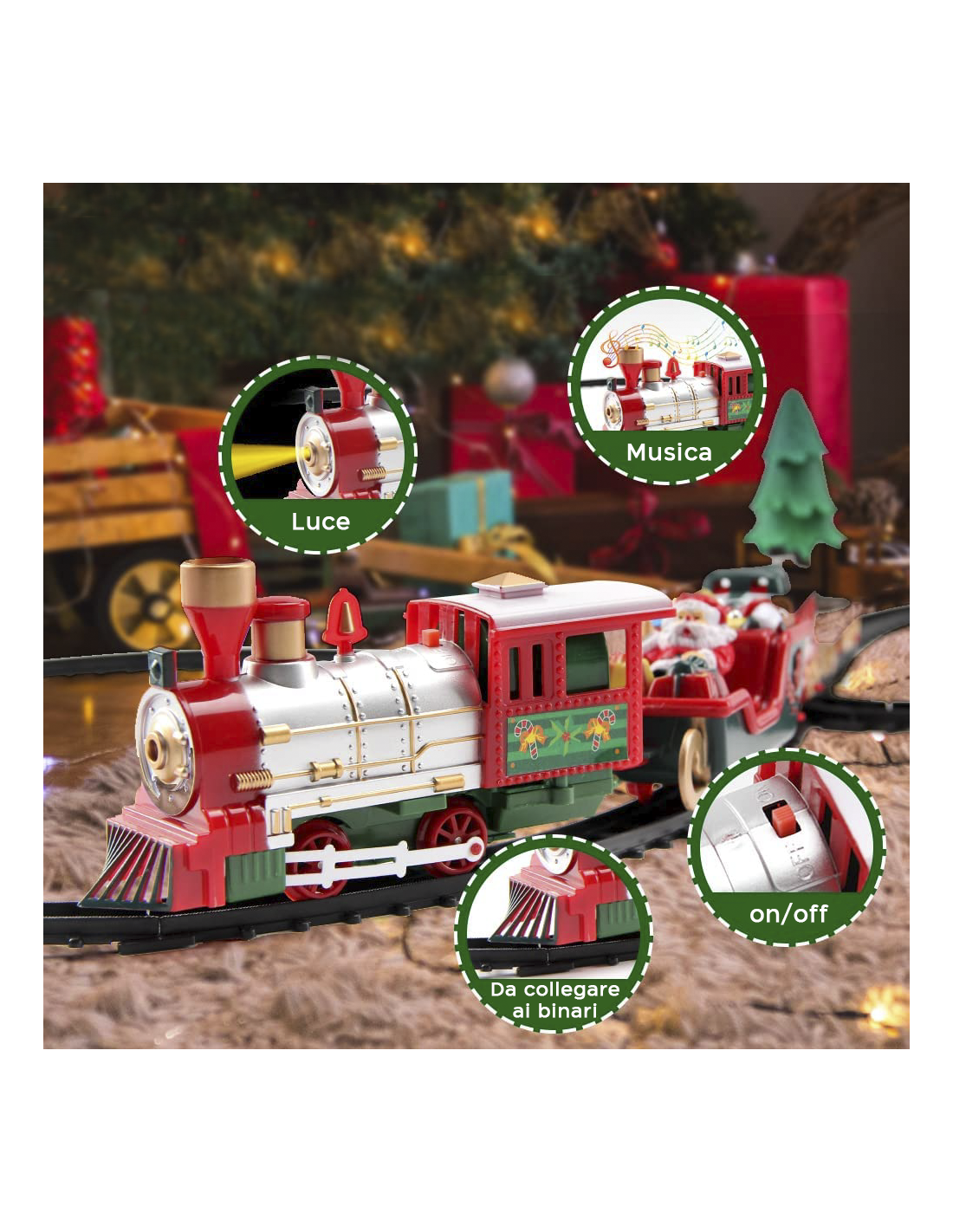 Petit Train de Noël Électrique avec le Soutien Pour Centre Arbre Diamètre  89CM