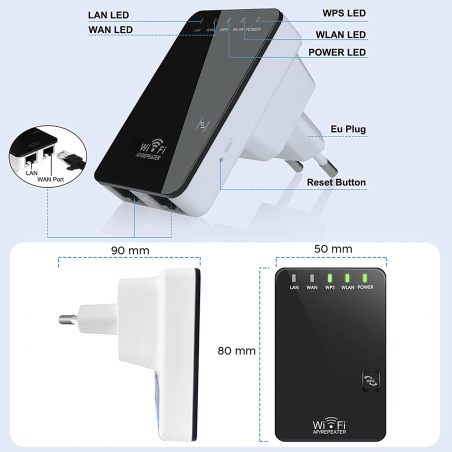 Routeur répéteur sans fil amplificateur Wi-Fi 300 Mbps avec 2 ports LAN