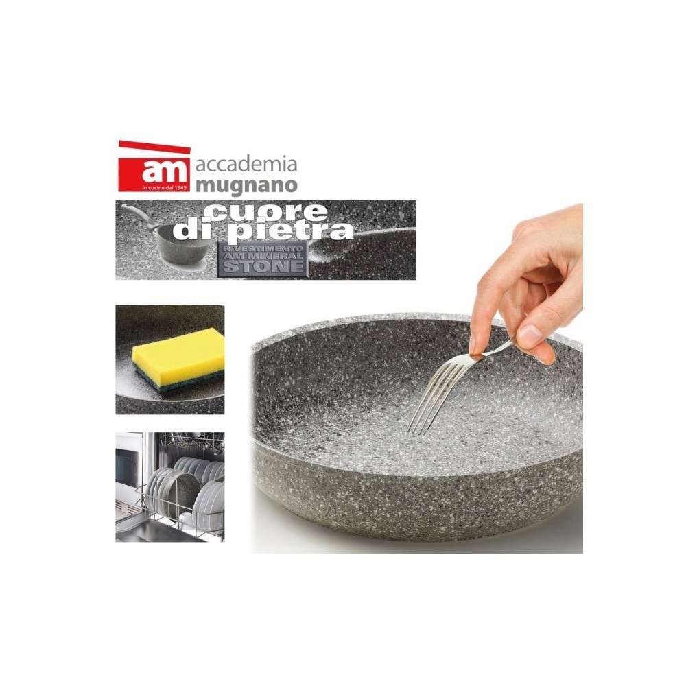 Poele - Diamétre de 24 cm - deux poignées antiadhésives et revêtement pierre - Accademia Mugnano